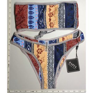 NWT ZAFUL Medium Bandeau High Cut Ethic Floral bikini set